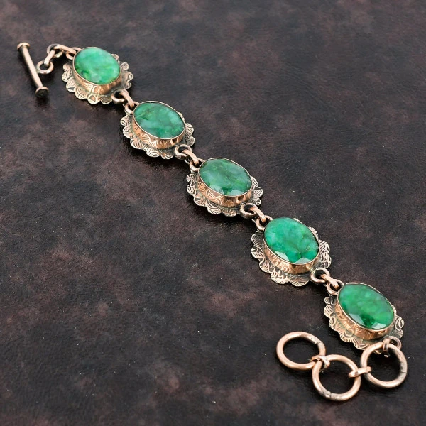 Zambian Emerald Copper Bracelet Real Gemstone Bracelet Adjustable Chain Bracelet