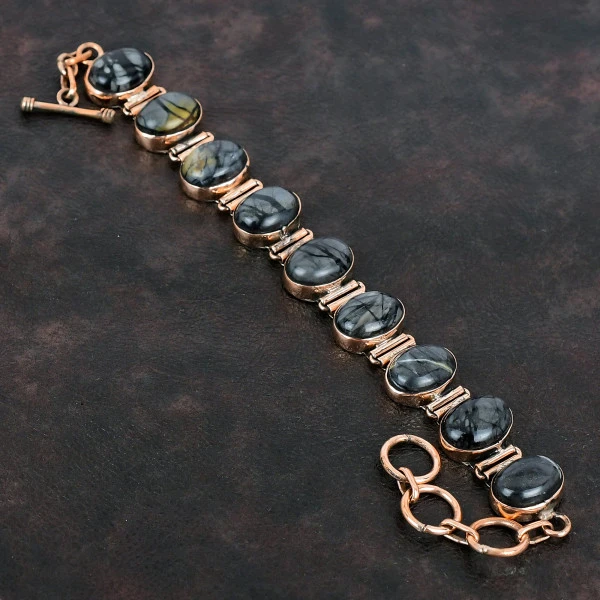 Picasso Jasper Gemstone Bracelet Dainty Copper Jewelry Adjustable Chain Bracelet