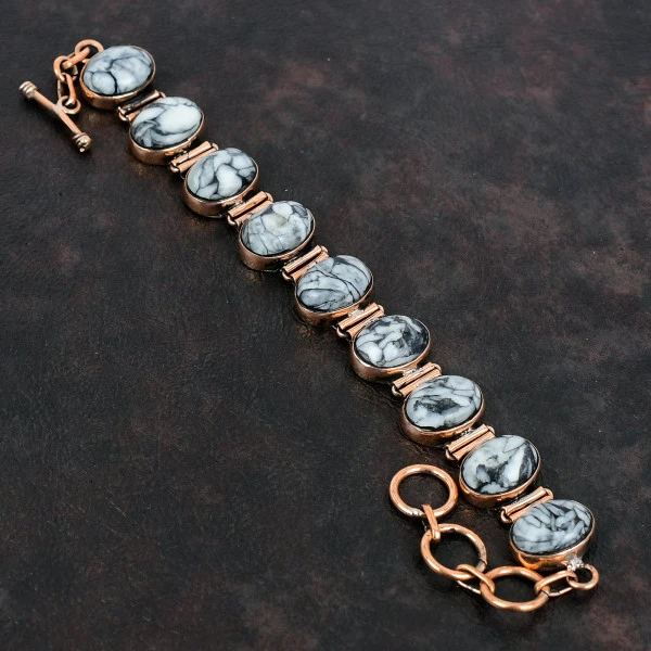 Pinolith Jasper Bracelet Copper Bracelet Adjustable Bracelet Gemstone Jewelry