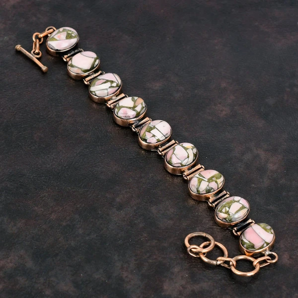 Copper Pink Opal Bracelet Copper Gemstone Bracelet Adjustable Chain Bracelet