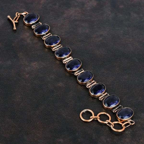 Faceted African Amethyst Bracelet Adjustable Gemstone Bracelet Copper Bracelet