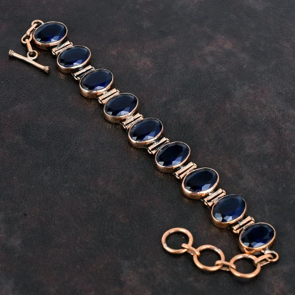 Faceted Tanzanite Quartz Bracelet Adjustable Chain Bracelet Dainty Copper Jewelry