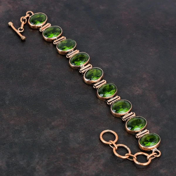 Faceted Peridot Gemstone Bracelet Very Pretty Copper Jewelry Adjustable Bracelet
