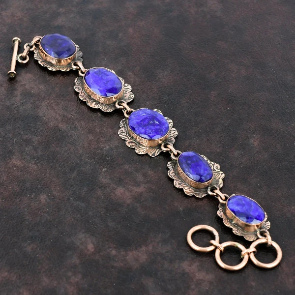 Faceted Blue Sapphire Stone Bracelet Adjustable Chain Bracelet Copper Bracelet 