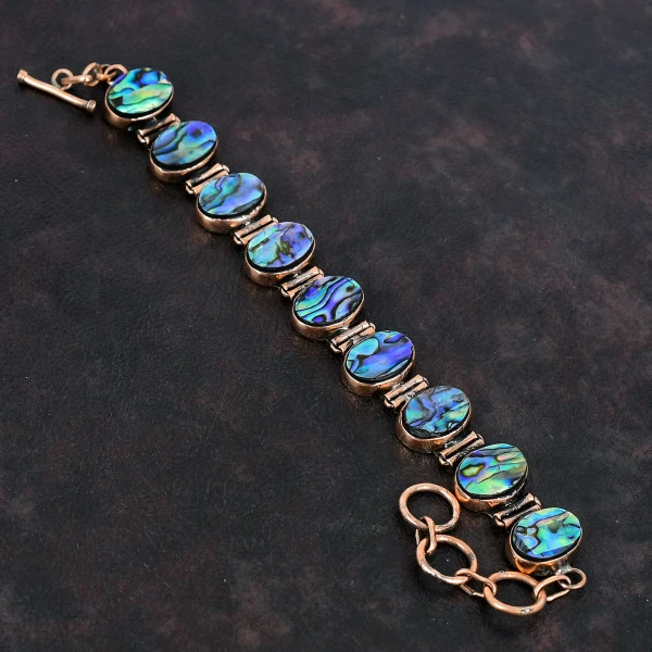 Abalone Shell Gemstone Bracelet Copper Jewelry Handmade Adjustable Chain Bracelet