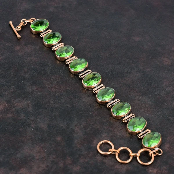 Faceted Green Amethyst Bracelet Copper Gemstone Jewelry Adjustable Chain Bracelet