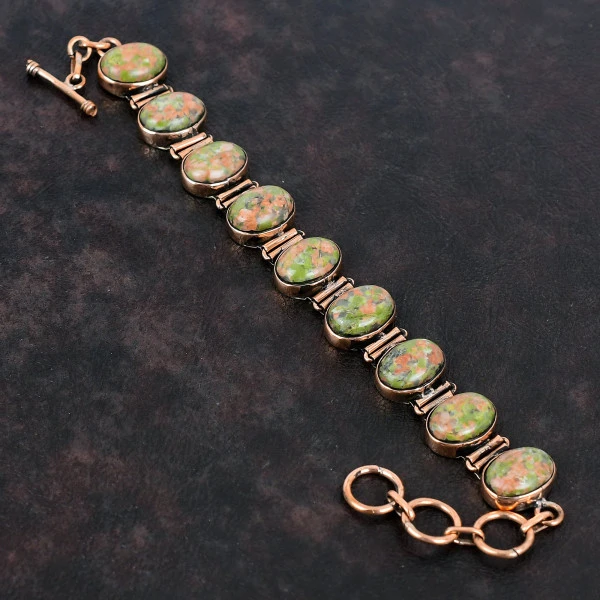 Unakite Bracelet Copper Bracelet Gemstone Handmade Jewelry Adjustable Bracelet
