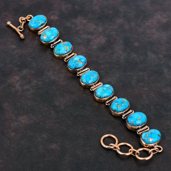 Copper Blue Turquoise Bracelet Gemstone Adjustable Chain Bracelet Copper Jewelry