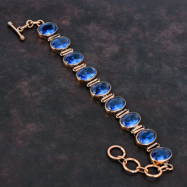 Faceted Tanzanite Quartz Gemstone Bracelet Copper Bracelet Adjustable Bracelet