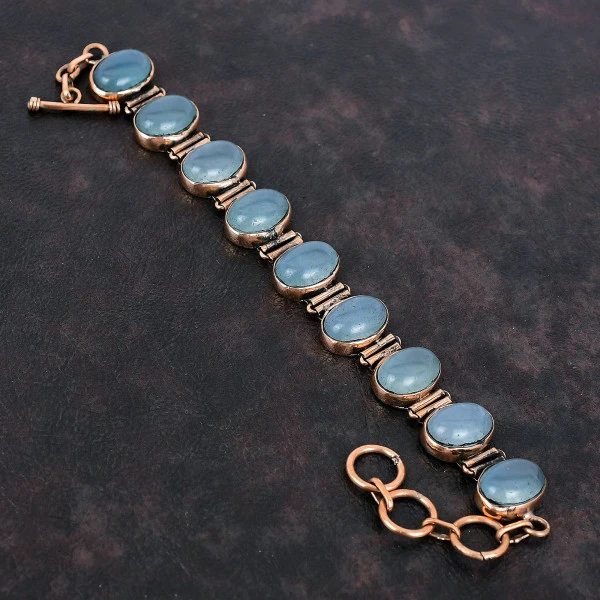 Aquamarine Bracelet Copper Bracelet Adjustable Chain Bracelet Gemstone Jewelry
