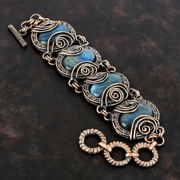 Labradorite Bracelet Copper Wire Wrapped Jewelry Gemstone Adjustable Bracelet