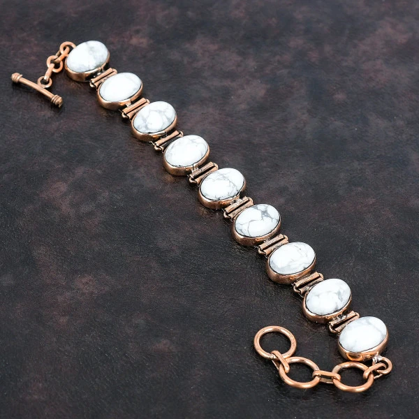 Howlite Copper Bracelet Adjustable Chain Bracelet Handmade Real Gemstone Jewelry