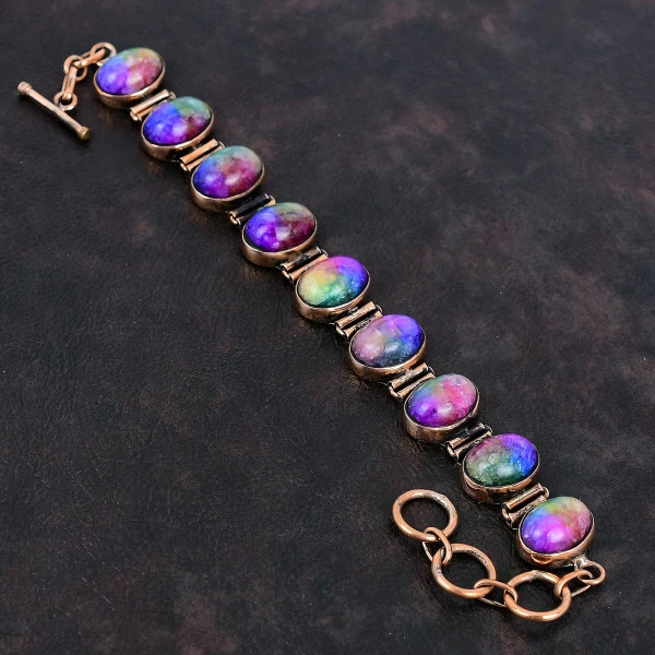 Rainbow Solar Quartz Druzy Bracelet Adjustable Gemstone Bracelet Copper Bracelet