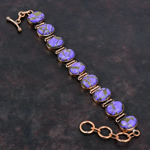 Copper Charoite Bracelet Real Gemstone Jewelry Copper Adjustable Chain Bracelet