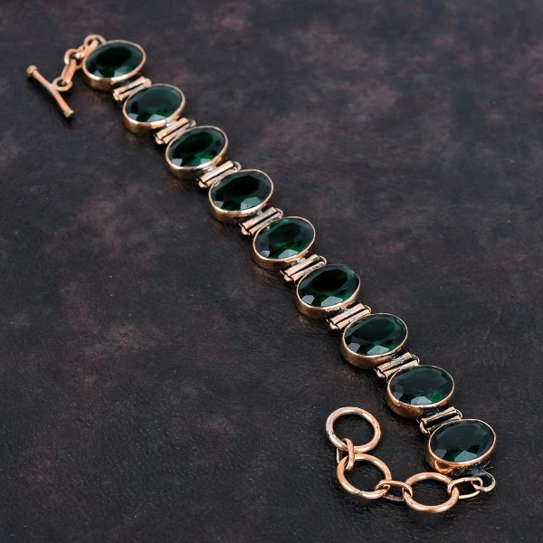 Faceted Chrome Diopside Stone Bracelet Adjustable Chain Bracelet Copper Bracelet