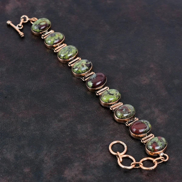 Dragon Bloodstone Bracelet Copper Gemstone Jewelry Adjustable Handmade Bracelet