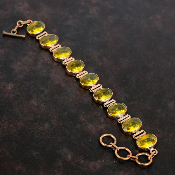 Faceted Citrine Bracelet Dainty Gemstone Jewelry Copper Adjustable Chain Bracelet