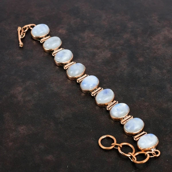 Rainbow Moonstone Bracelet Adjustable Chain Bracelet Gemstone Copper Jewelry