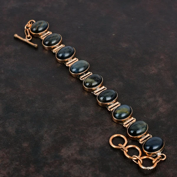 Handmade Pietersite Copper Bracelet with Adjustable Chain