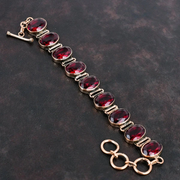 Faceted Mozambique Garnet Bracelet Handmade Copper Bracelet Gemstone Jewelry