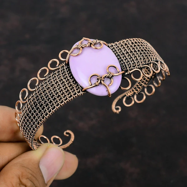 Phosphosiderite Oval Purple Handmade Copper Wire Wrapped Bangle
