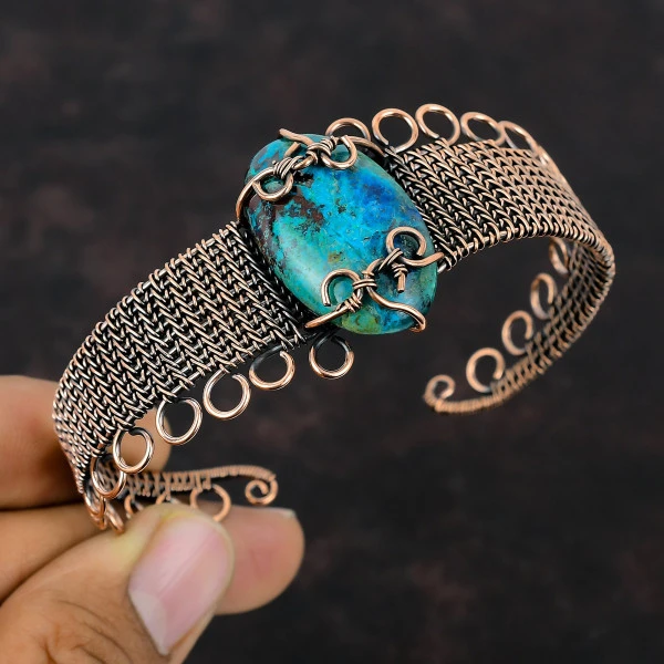 Chrysocolla Oval Blue Handmade Copper Wire Wrapped Bangle