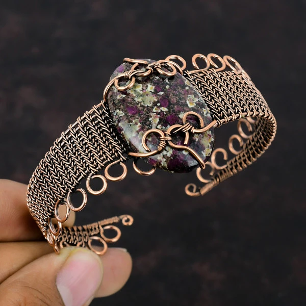 Eudialyte Oval Black Handmade Copper Wire Wrapped Bangle