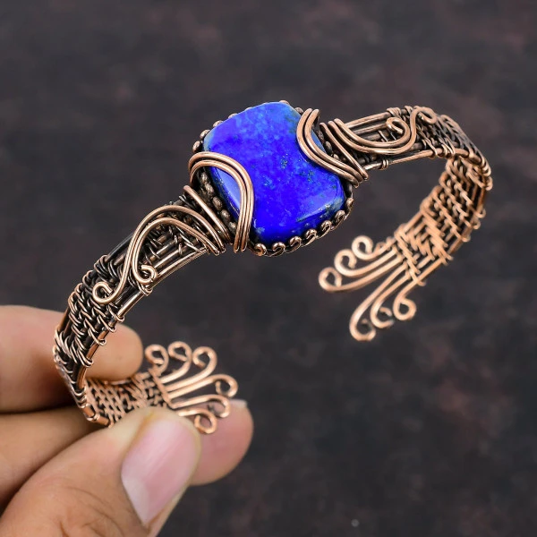 Lapis Lazuli Radiant Blue Handmade Copper Wire Wrapped Bangle