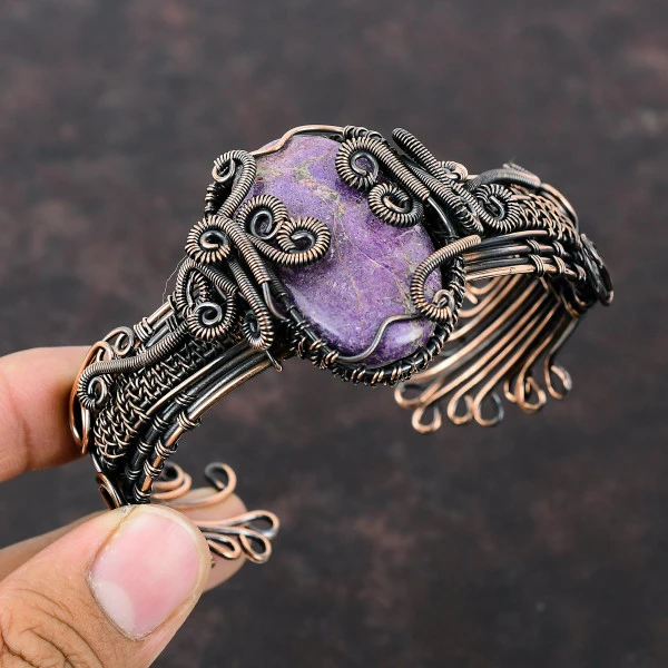 Purpurite Oval Purple Handmade Copper Wire Wrapped Bangle