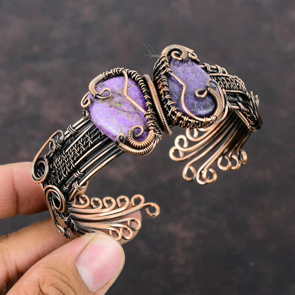 Purpurite Pear Purple Handmade Copper Wire Wrapped Bangle