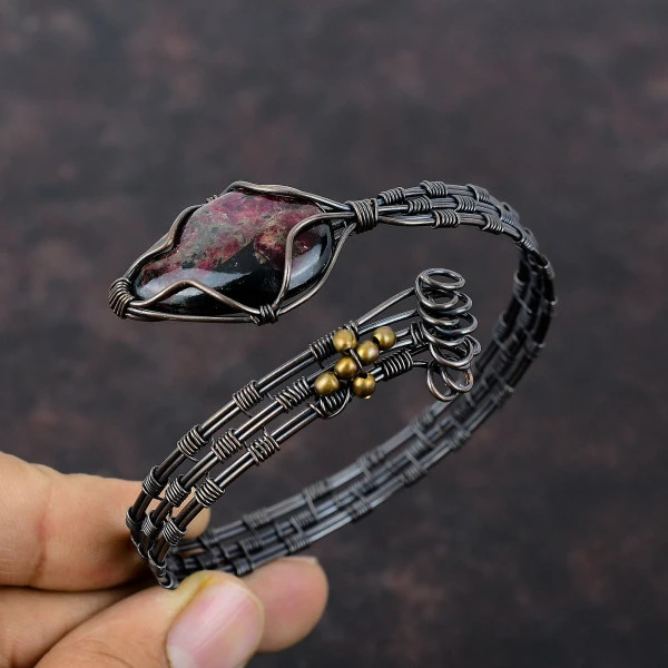 Eudialyte Pear Pink Handmade Copper Wire Wrapped Bangle