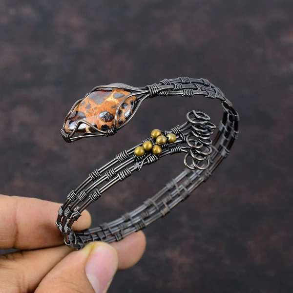 Bauxite Pear Red Handmade Copper Wire Wrapped Bangle