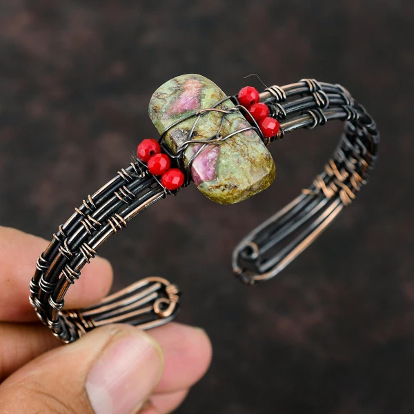 Ruby Fuchsite Radiant Green Handmade Copper Wire Wrapped Bangle