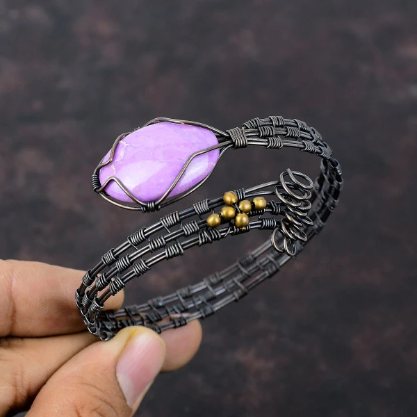 Phosphosiderite Oval Purple Handmade Copper Wire Wrapped Bangle