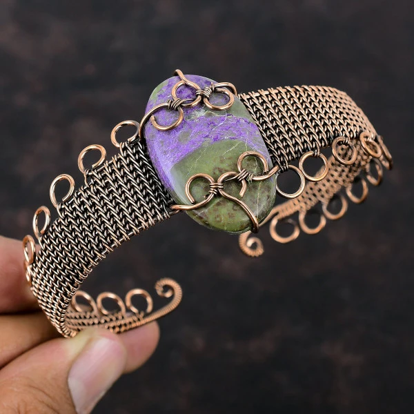 Purpurite Oval Purple Handmade Copper Wire Wrapped Bangle