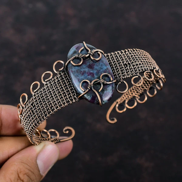 Ruby In Blue Kyanite Oval Blue Handmade Copper Wire Wrapped Bangle