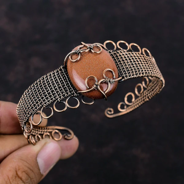 Sun Sitara Oval Orange Handmade Copper Wire Wrapped Bangle