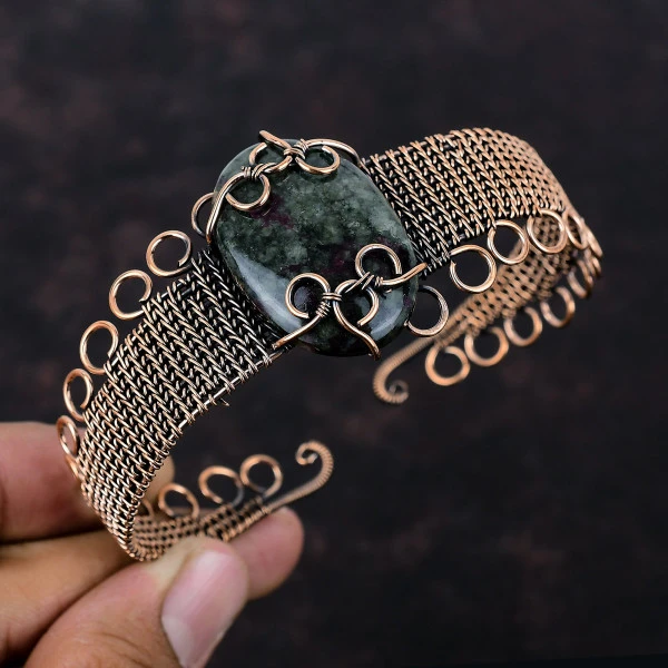 Eudialyte Oval Black Handmade Copper Wire Wrapped Bangle