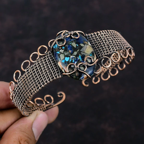 Copper Multi Turquoise Oval Blue Handmade Copper Wire Wrapped Bangle