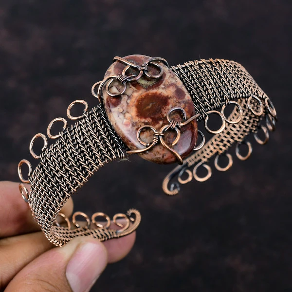 Birds Eye Jasper Oval Red Handmade Copper Wire Wrapped Bangle