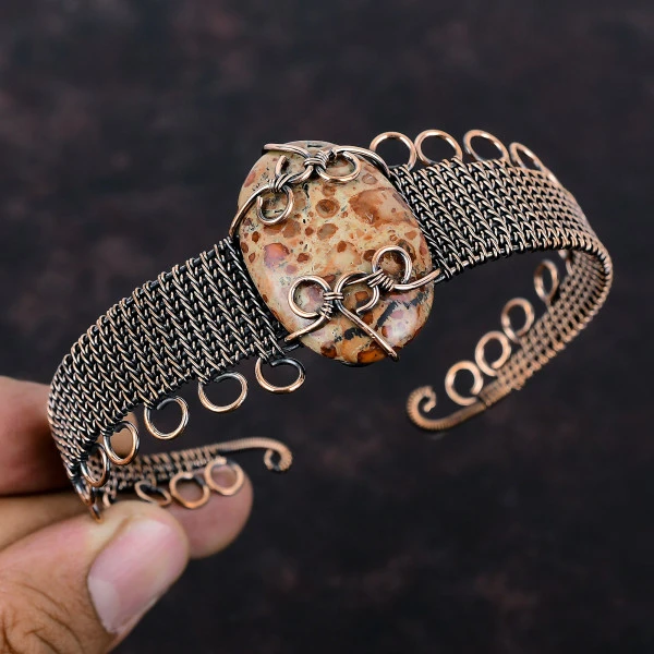 Asteroid Jasper Oval Red Handmade Copper Wire Wrapped Bangle