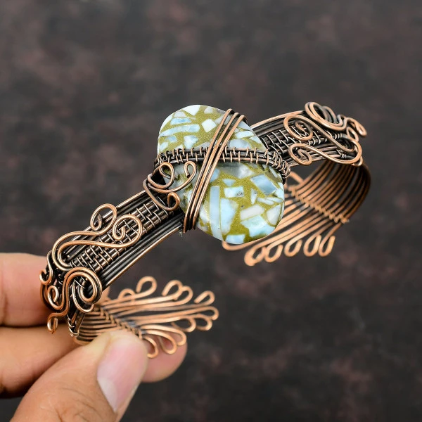 Copper Larimar Oval Blue Handmade Copper Wire Wrapped Bangle