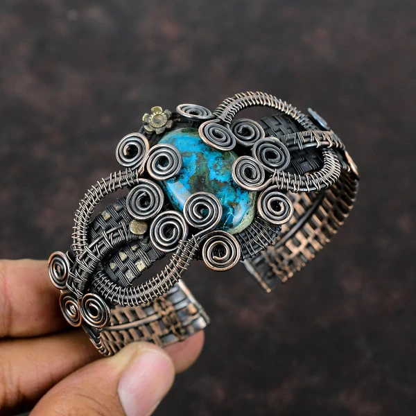 Chrysocolla Oval Blue Handmade Copper Wire Wrapped Bangle