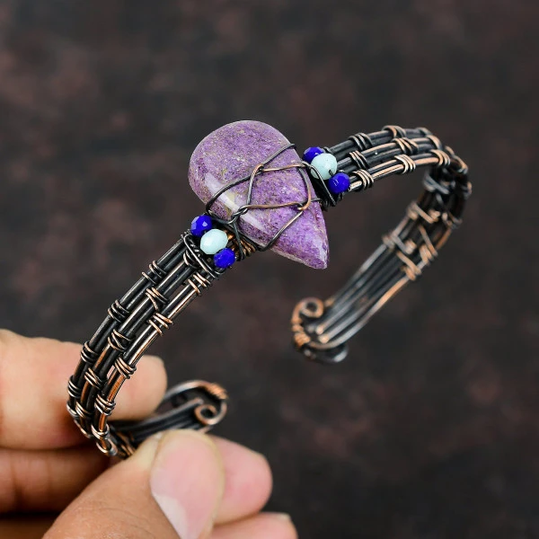 Purpurite Pear Purple Handmade Copper Wire Wrapped Bangle