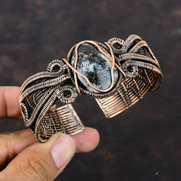 Astrophyllite Oval Brown Handmade Copper Wire Wrapped Bangle