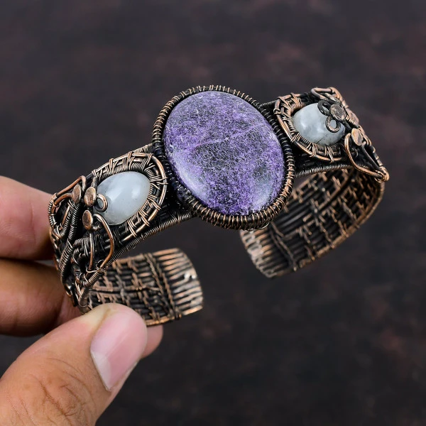 Purpurite Oval Purple Handmade Copper Wire Wrapped Bangle