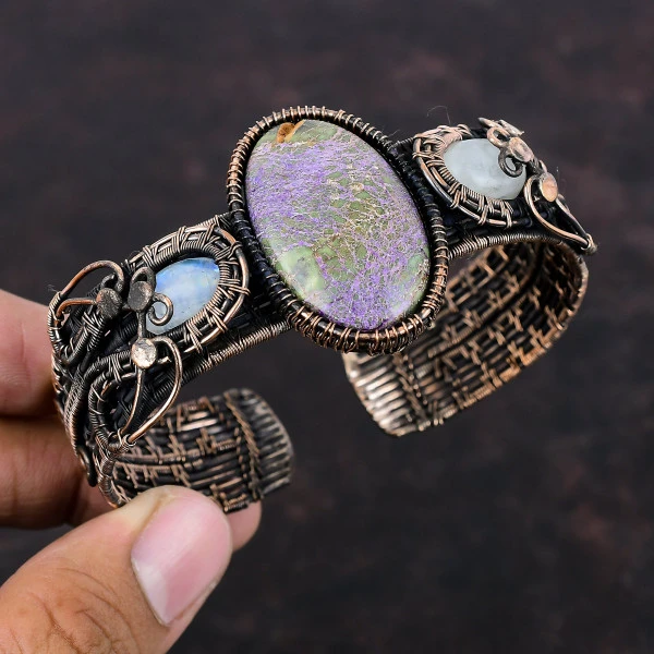 Purpurite Oval Purple Handmade Copper Wire Wrapped Bangle