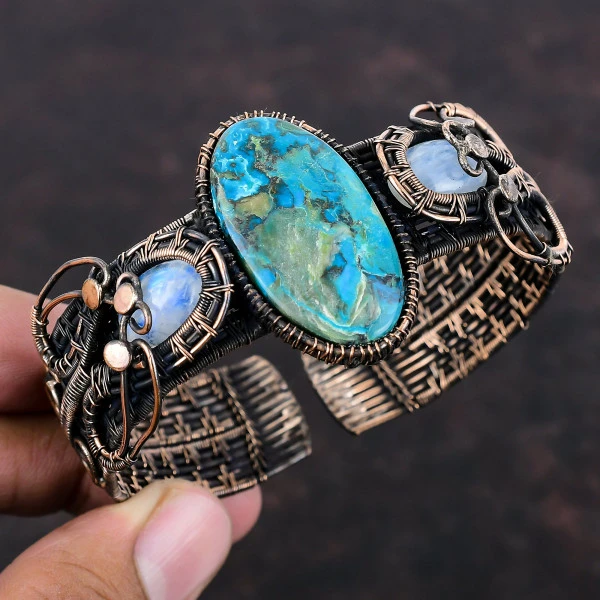 Chrysocolla Oval Blue Handmade Copper Wire Wrapped Bangle