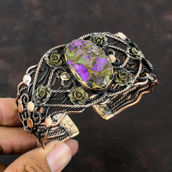 Copper Purpurite Oval Purple Handmade Copper Wire Wrapped Bangle