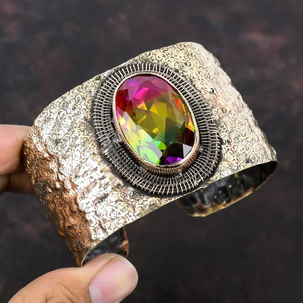 Multi Tourmaline Oval Yellow Handmade Copper Wire Wrapped Bangle